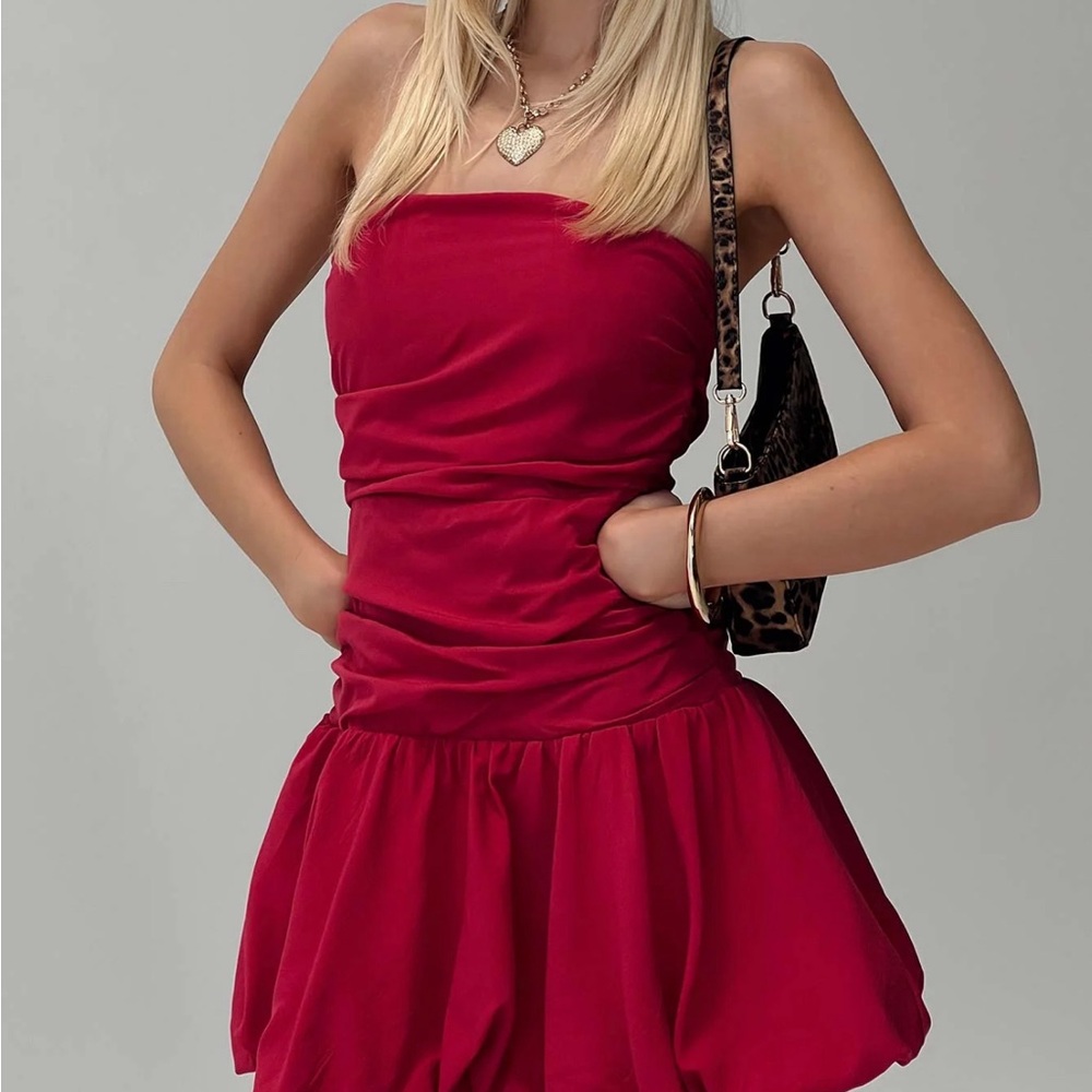 Princess Polly Red Ruched Strapless Bubble Minidress
